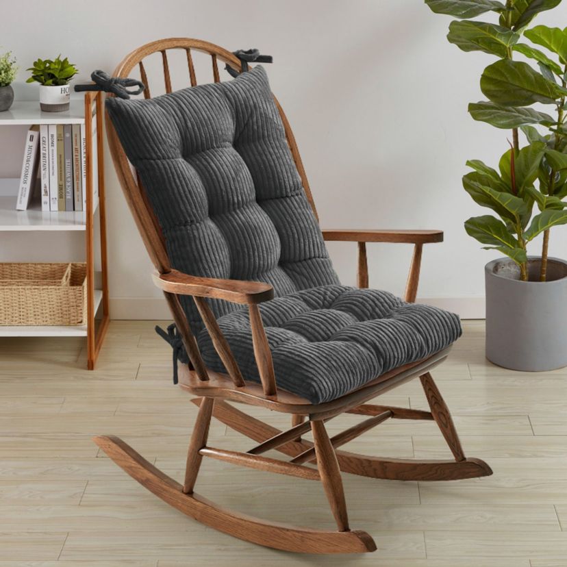 Velvet Ribbed Non Slip Rocking Chair Cushion 2 Piece Set