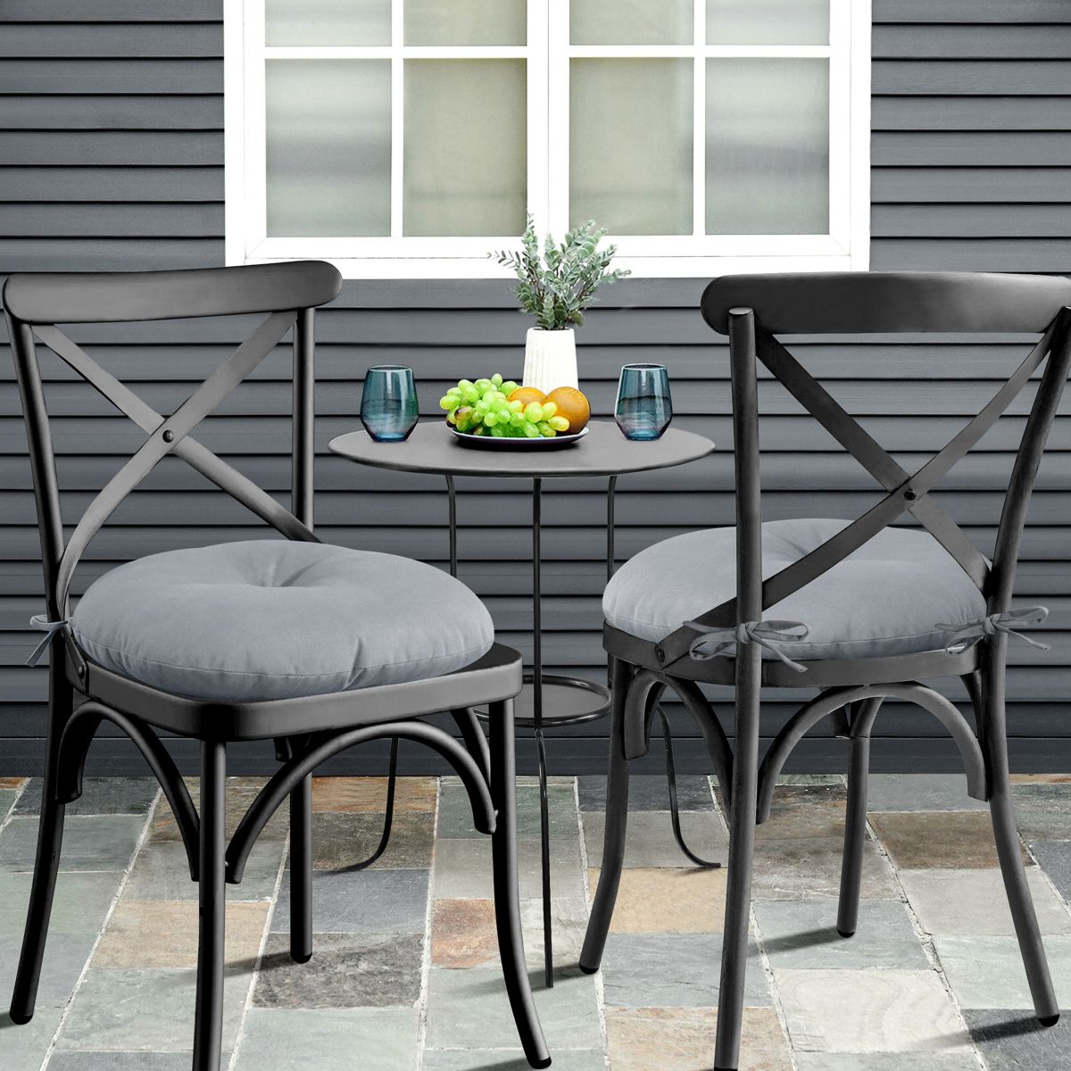Bistro Patio Chair Tufted Cushion With Ties 4 Pack