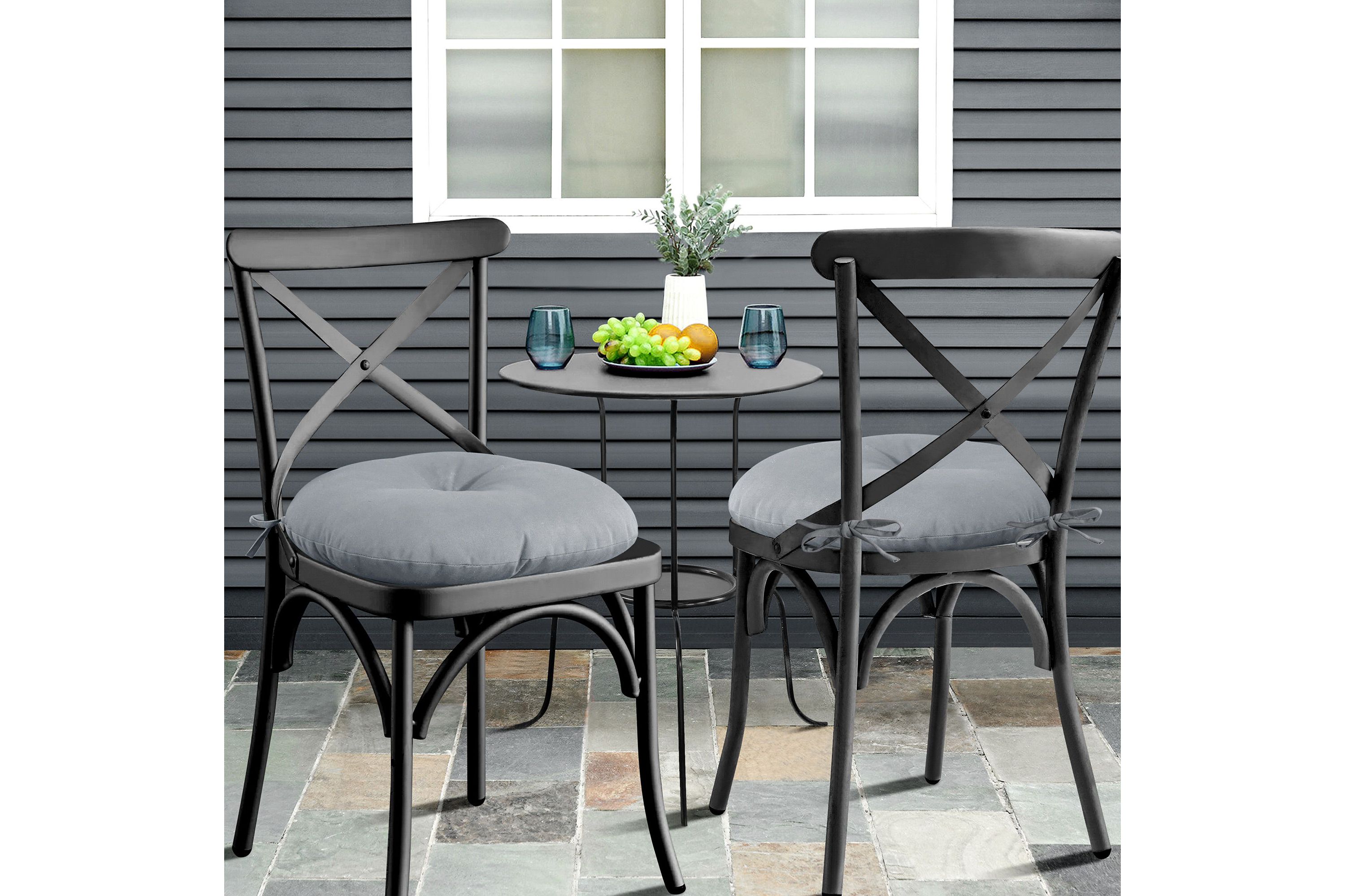 Bistro Patio Chair Tufted Cushion With Ties 4 Pack
