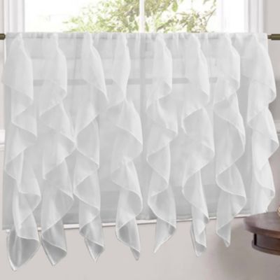 Sweet Home Collection Sheer Voile Vertical Ruffle Window Kitchen Curtain - 36" Tier & Valance Set