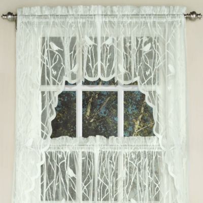 Sweet Home Collection Hopewell Old World Style Floral Lace Kitchen Curtains - 24" Tier & Valance Set