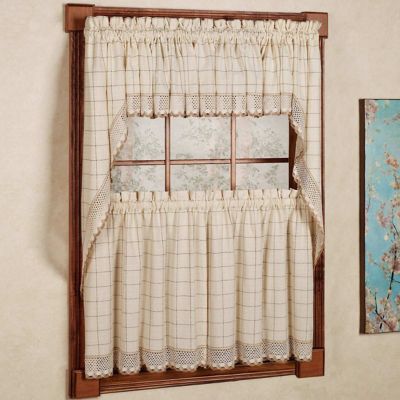 Sweet Home Collection Adirondack 100% Cotton Kitchen Window Curtains - 24" Tier & Valance Set