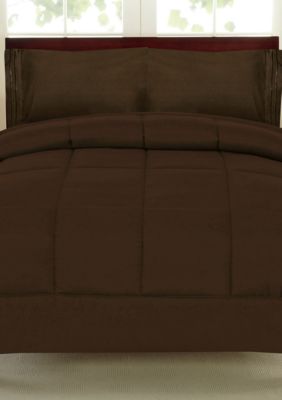 Sweet Home Collection Down Alternative Reversible Solid Color Comforter, Brown, Queen