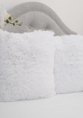 Sweet Home Collection 2 Pack Plush Soft and Comfy Faux Fur Throw Pillow, White, 18 x 18
