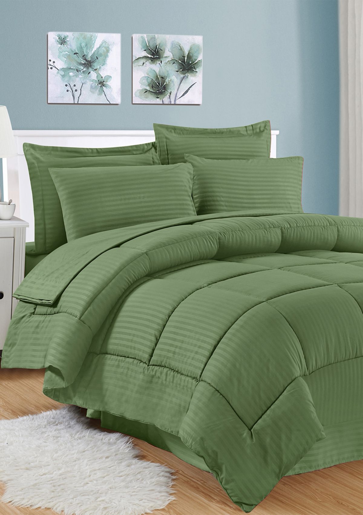 8 Piece Bed In A Bag Hotel Dobby Embossed Comforter Sheet Bed Skirt Sham Set