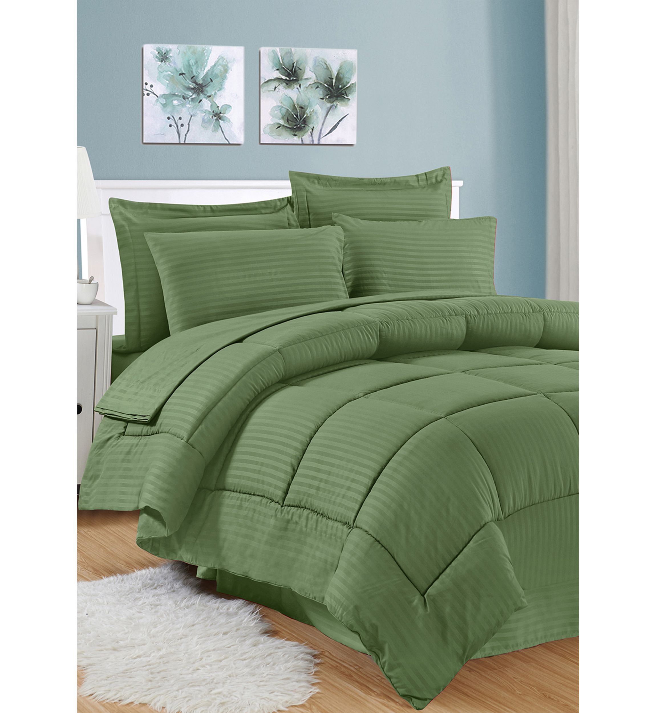 8 Piece Bed In A Bag Hotel Dobby Embossed Comforter Sheet Bed Skirt Sham Set
