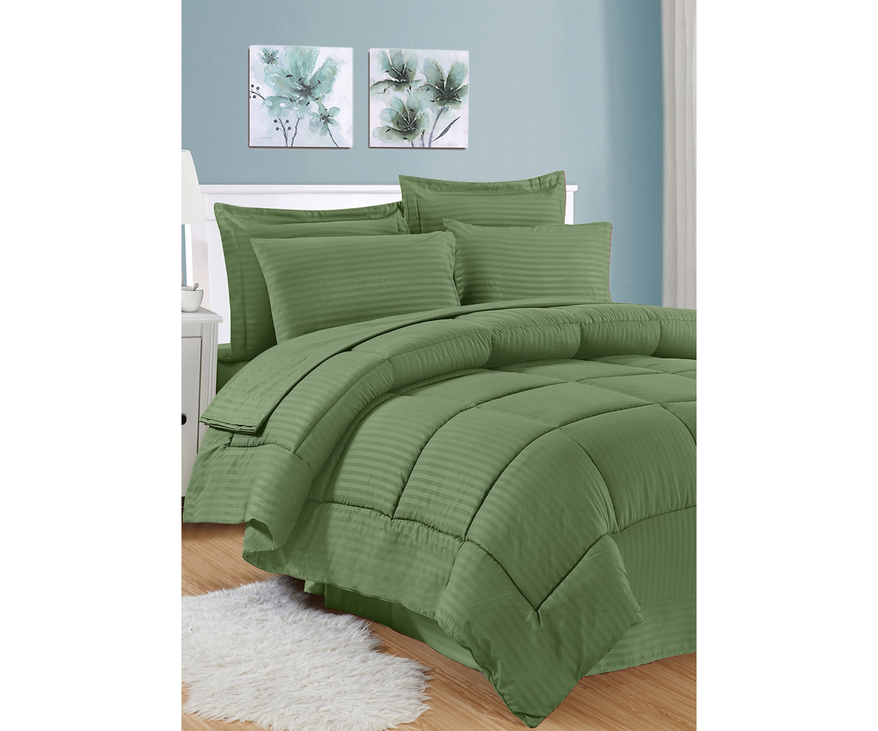 8 Piece Bed In A Bag Hotel Dobby Embossed Comforter Sheet Bed Skirt Sham Set