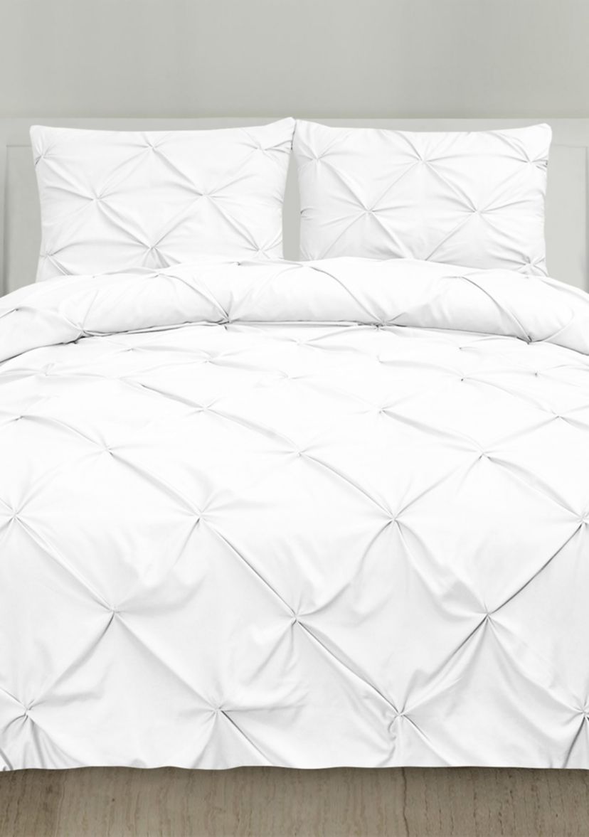 3 Piece Pinch Pleat Pintuck Comforter & Pillow Sham Set 