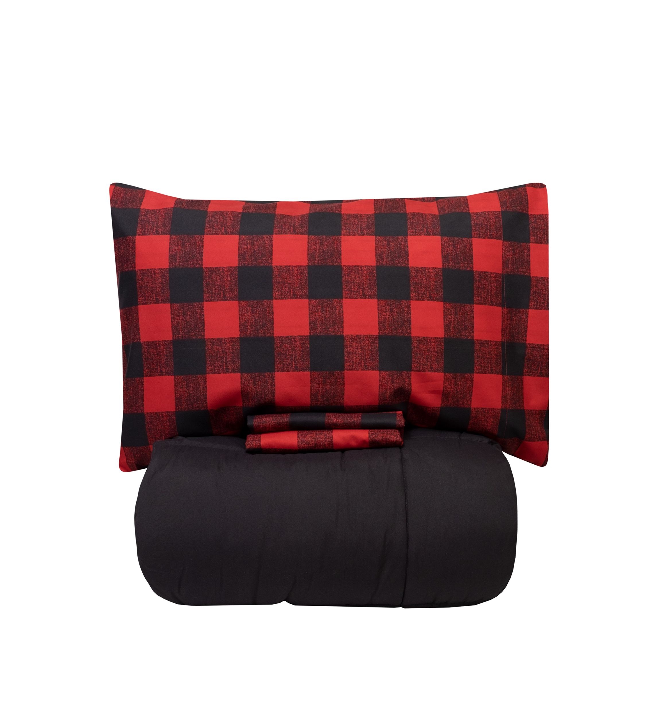 Buffalo Check Sheet Set Burgundy/Black and Solid Black Comforter