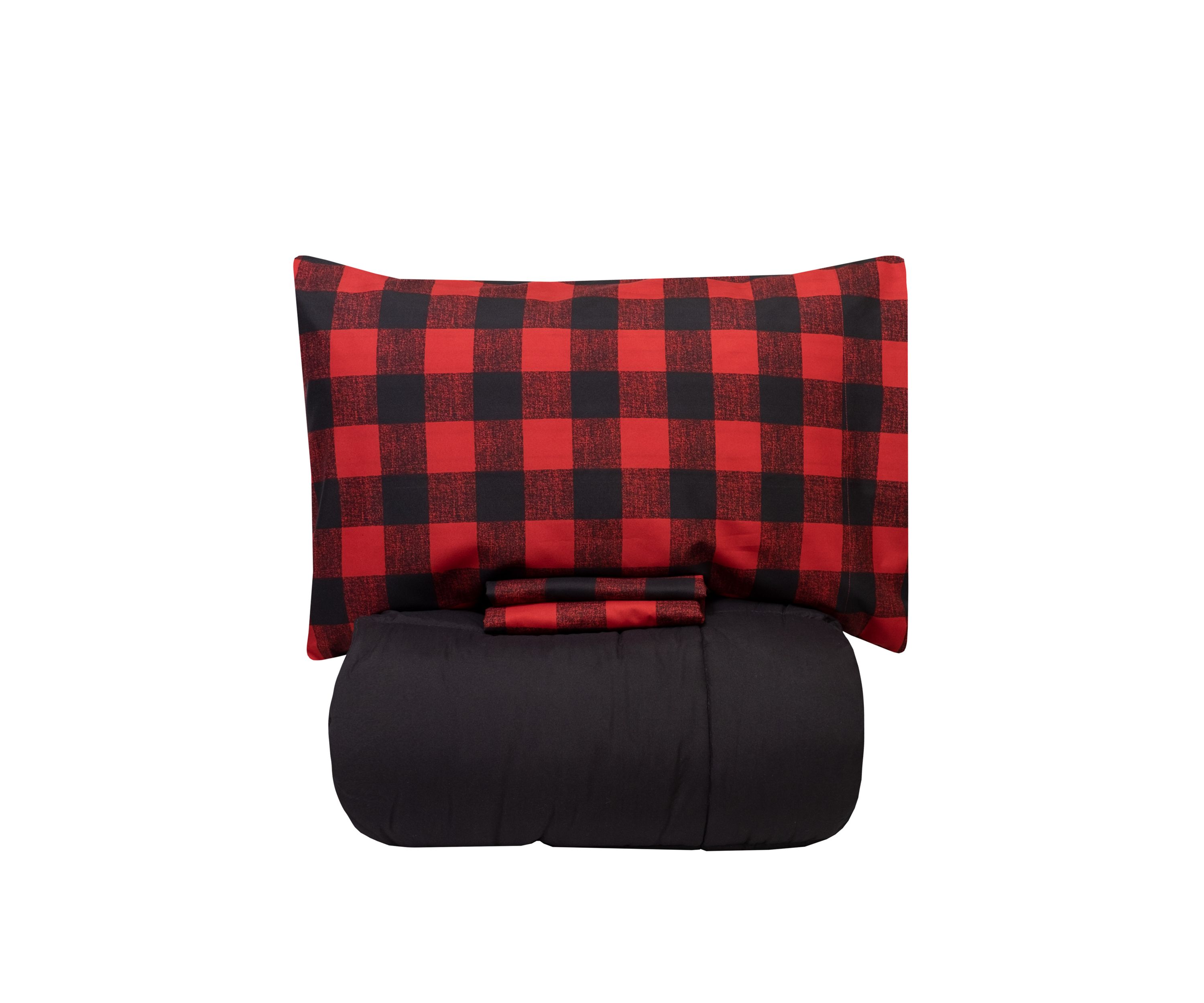 Buffalo Check Sheet Set Burgundy/Black and Solid Black Comforter