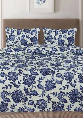 Sweet Home Collection Tuscany Navy Floral Pattern 3 Piece Duvet
