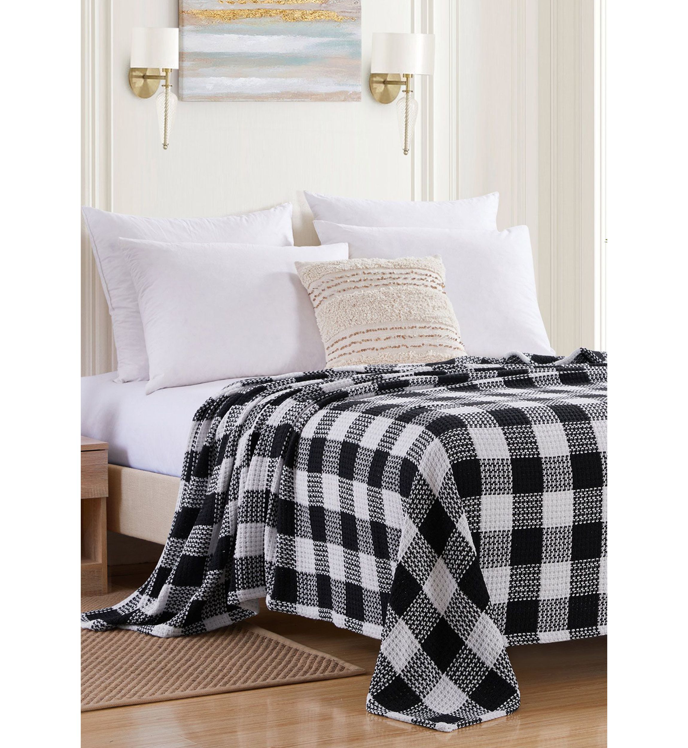 Cotton Blend Knit Buffalo Check Blanket
