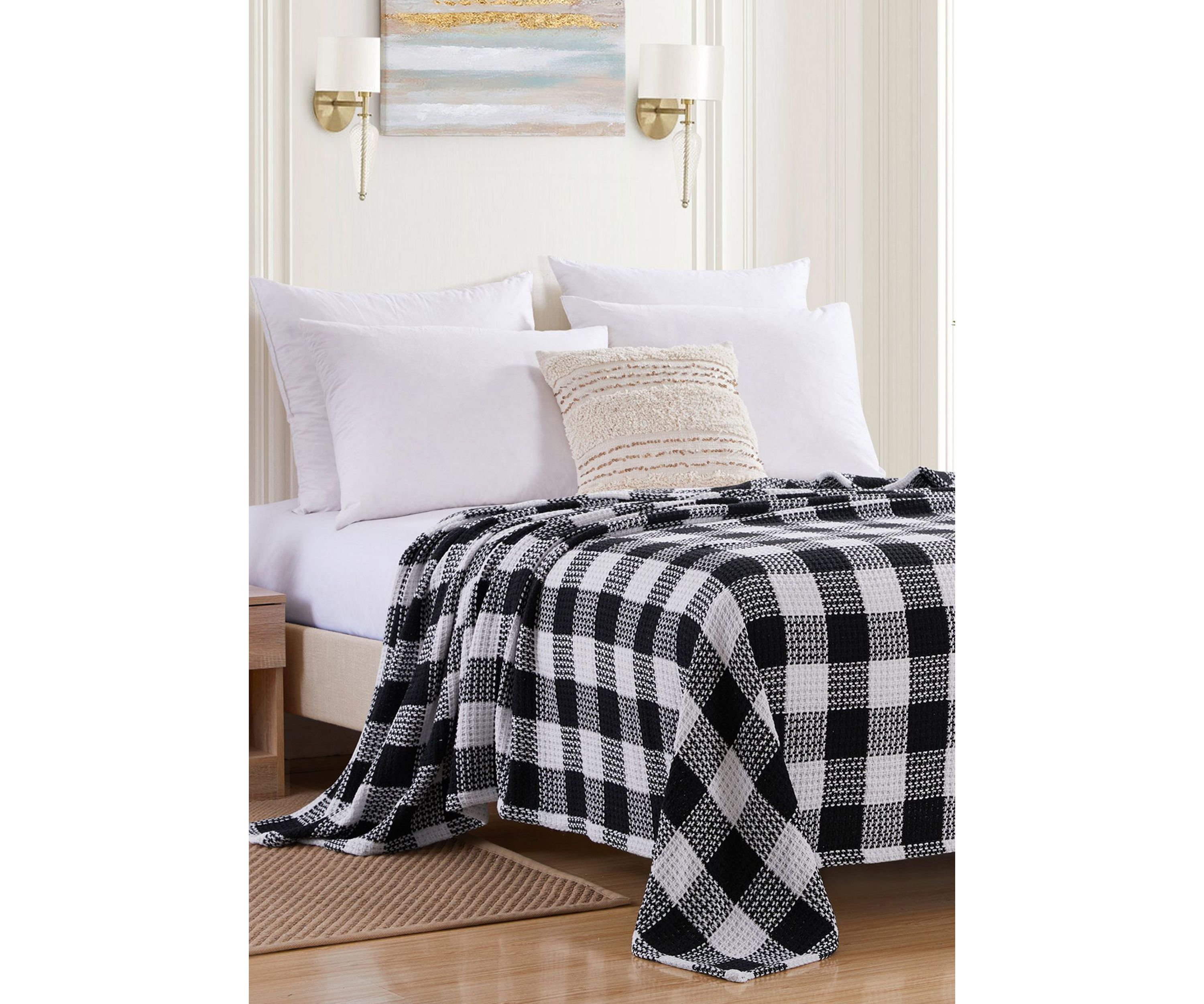 Cotton Blend Knit Buffalo Check Blanket