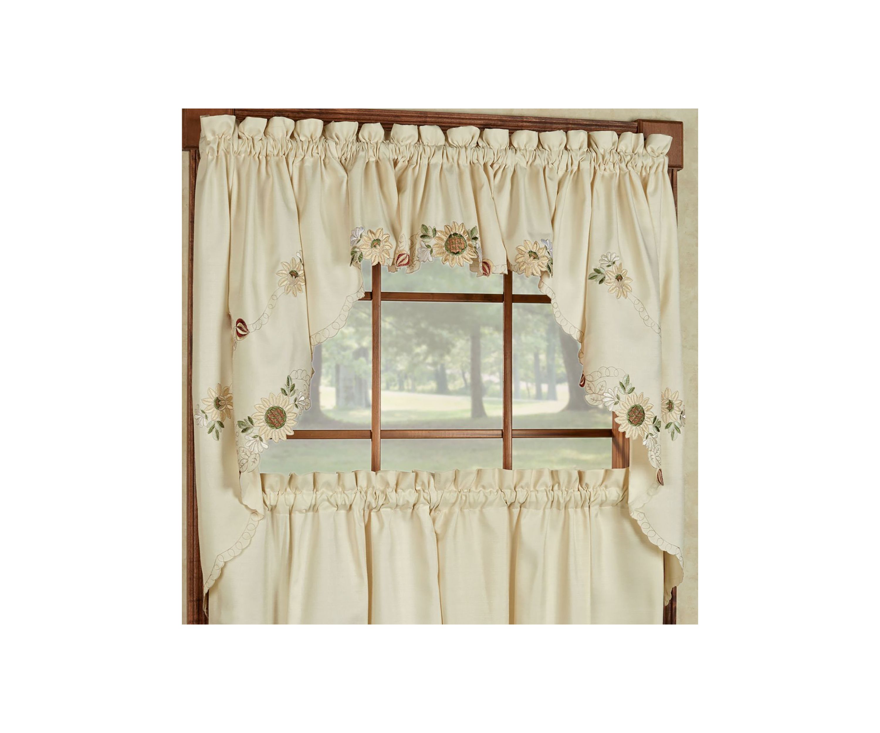 Sunflower Cream Embroidered Kitchen Curtains Swag Pair