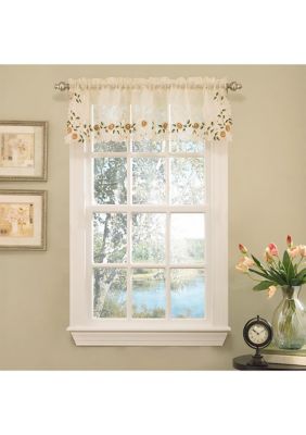 Sweet Home Collection Rosemary Floral Embroidered Semi-Sheer Kitchen Curtain Valance