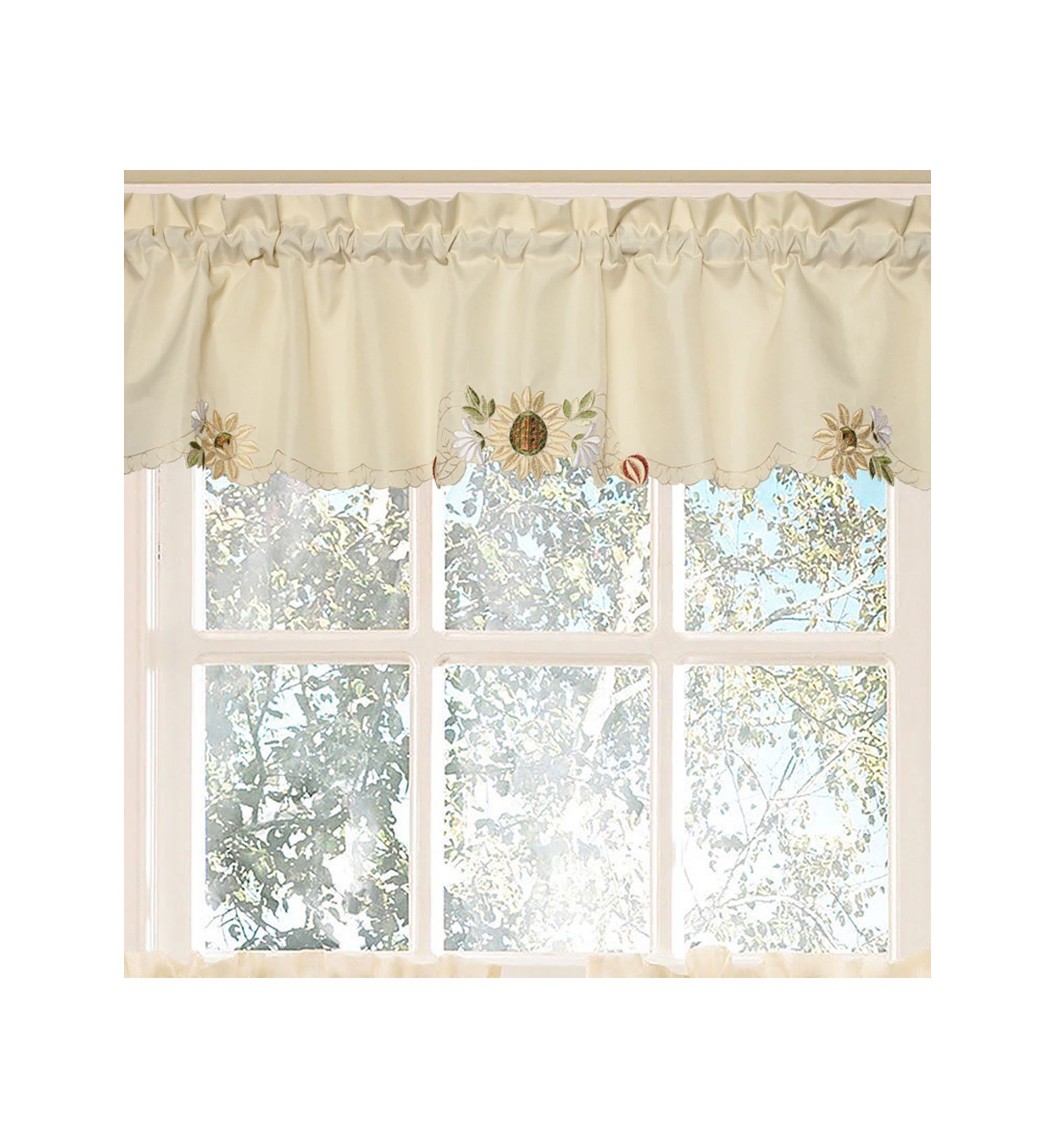 Rosemary Floral Embroidered Semi-Sheer Kitchen Curtain Valance