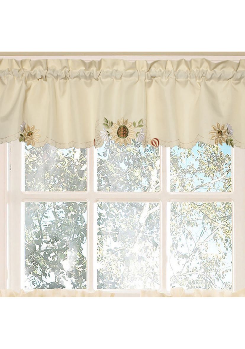 Rosemary Floral Embroidered Semi-Sheer Kitchen Curtain Valance