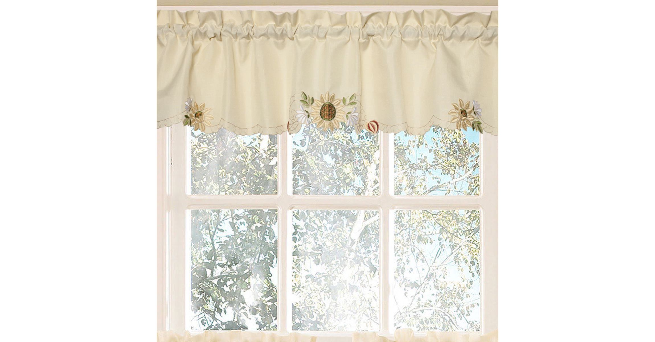 Rosemary Floral Embroidered Semi-Sheer Kitchen Curtain Valance
