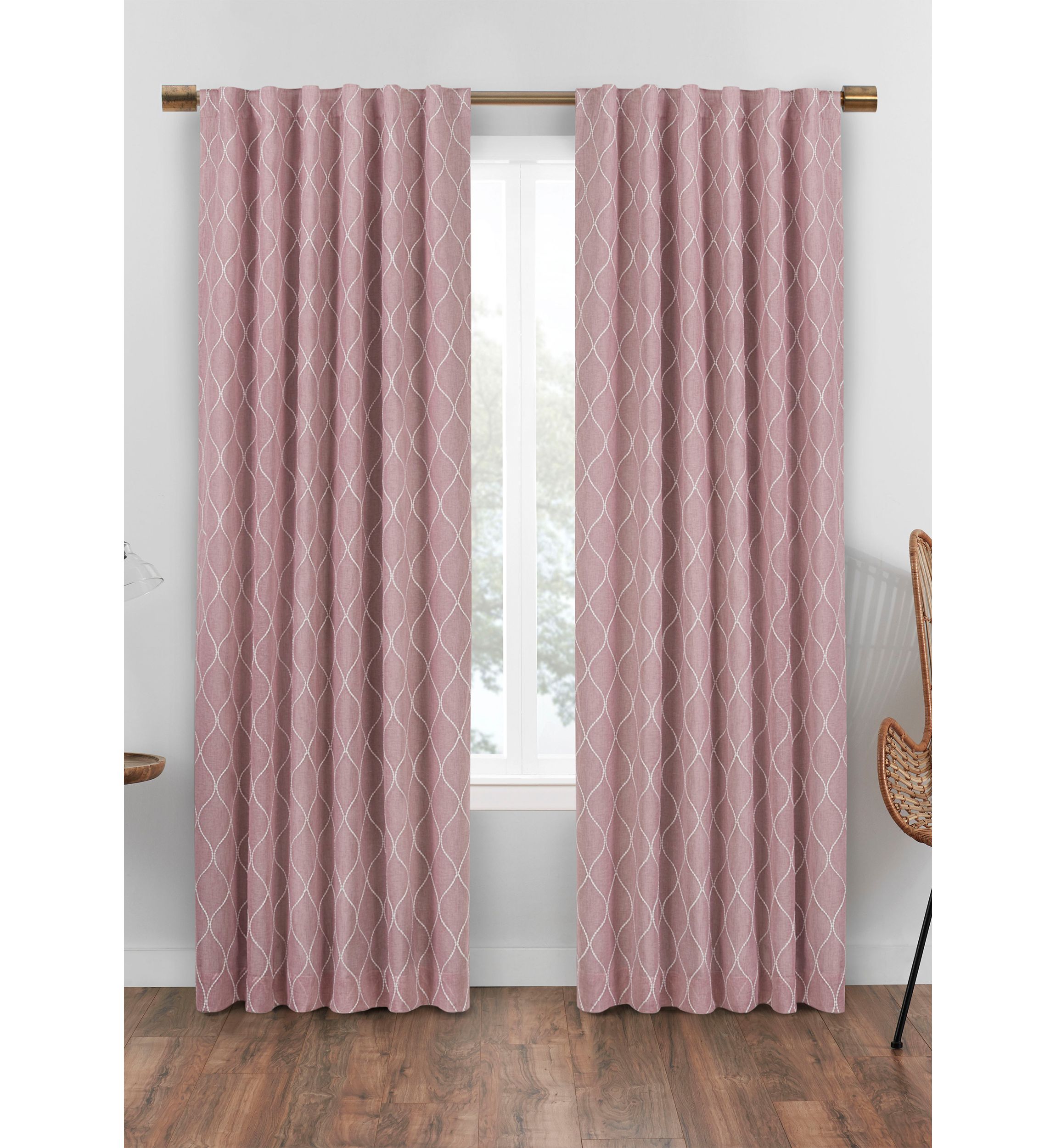 Nora Geo Embroidery Absolute Zero Blackout Window Panel