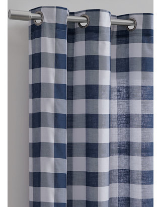 84 Inch Blue Buffalo Check Curtains, Grey And Cream Checked Curtains