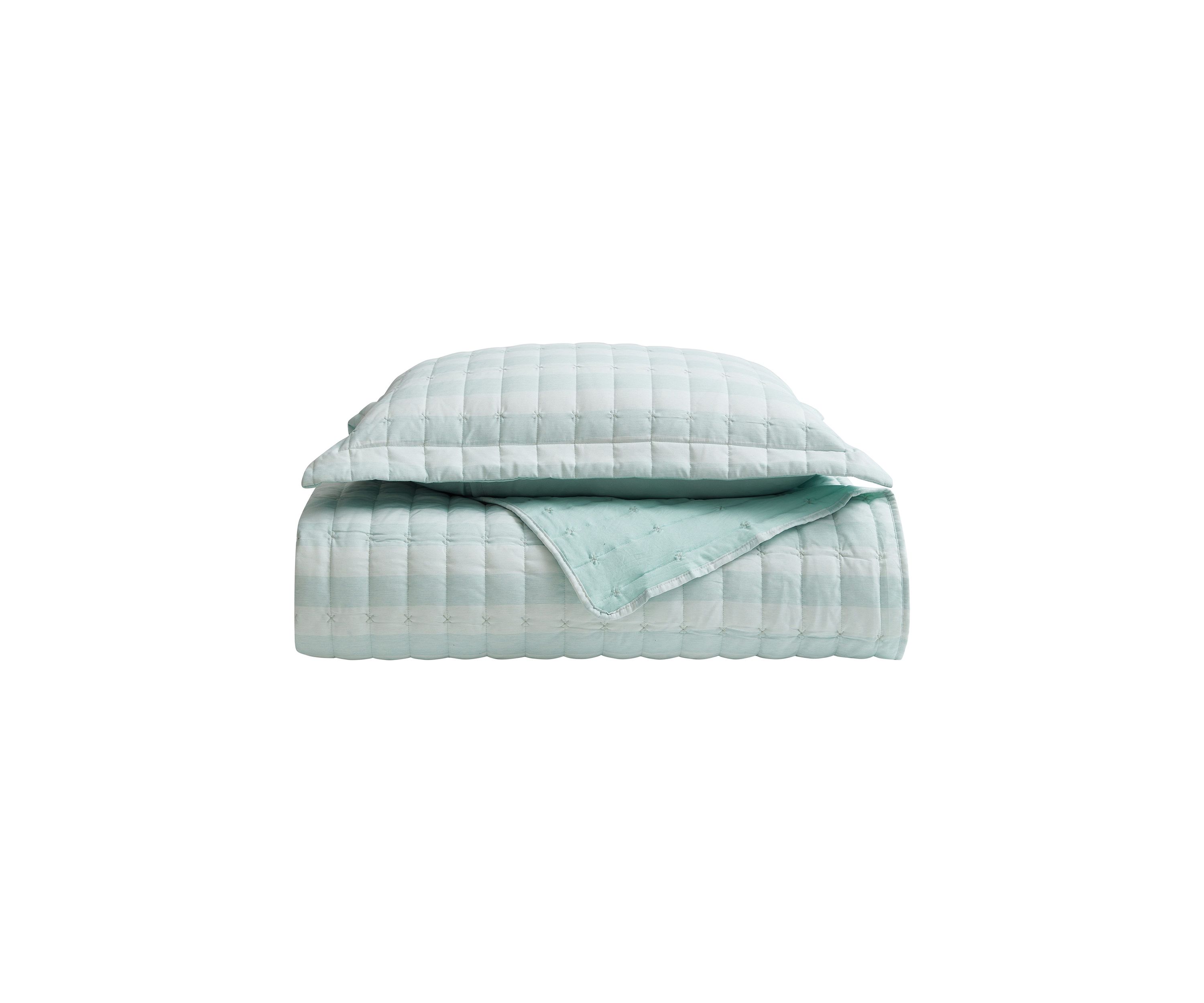 Embroidered Checkered Quilt and Pillow Sham Set