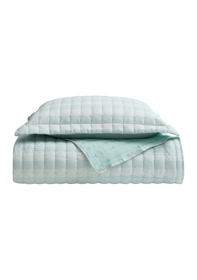 Embroidered Checkered Quilt and Pillow Sham Set