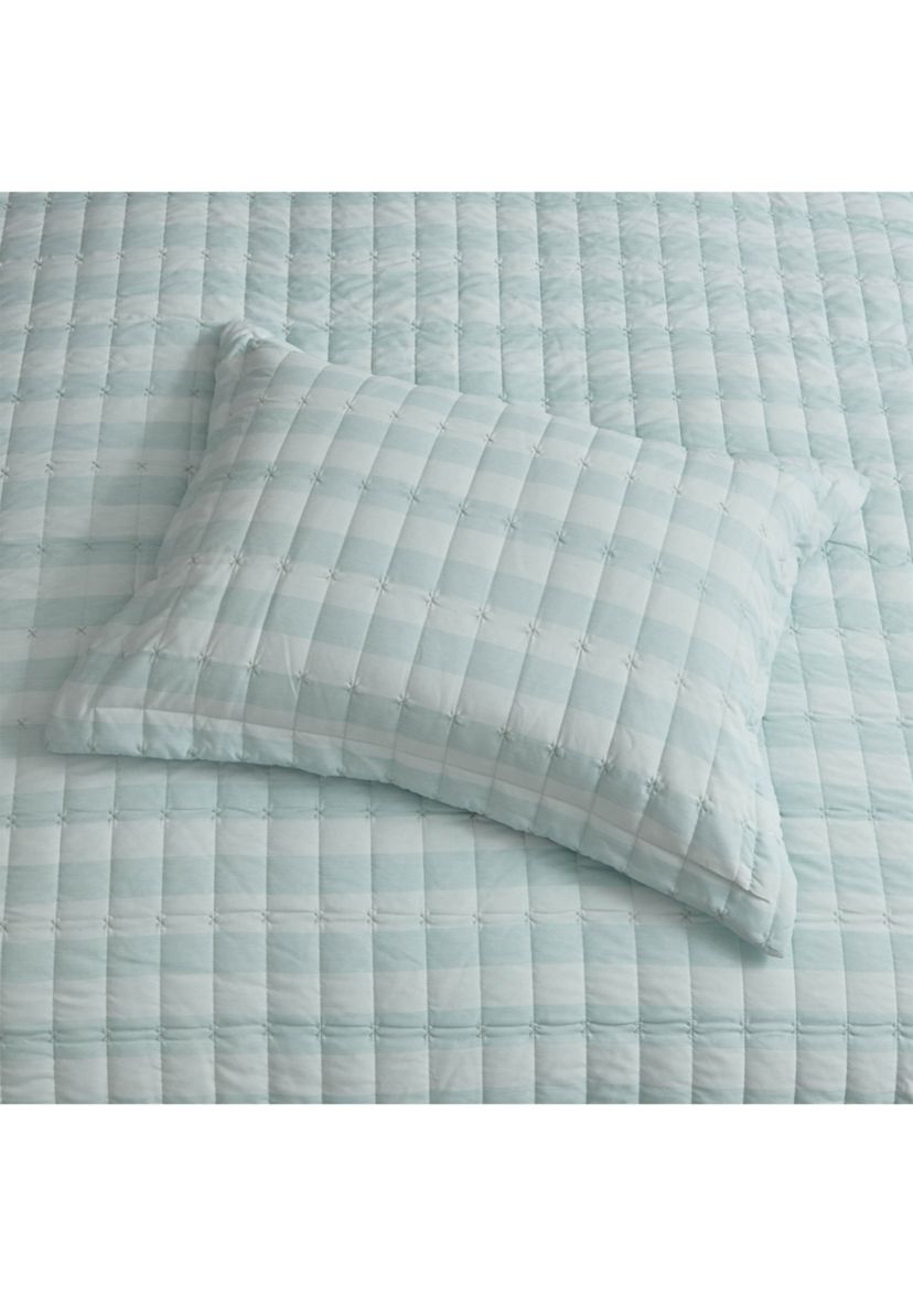Embroidered Checkered Quilt and Pillow Sham Set