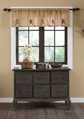 Ashton Willow Primitive Kitchen Curtains Sutton Burlap Star