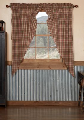 Ashton Willow Primitive Curtains Cinnamon Plaid Prairie Panel