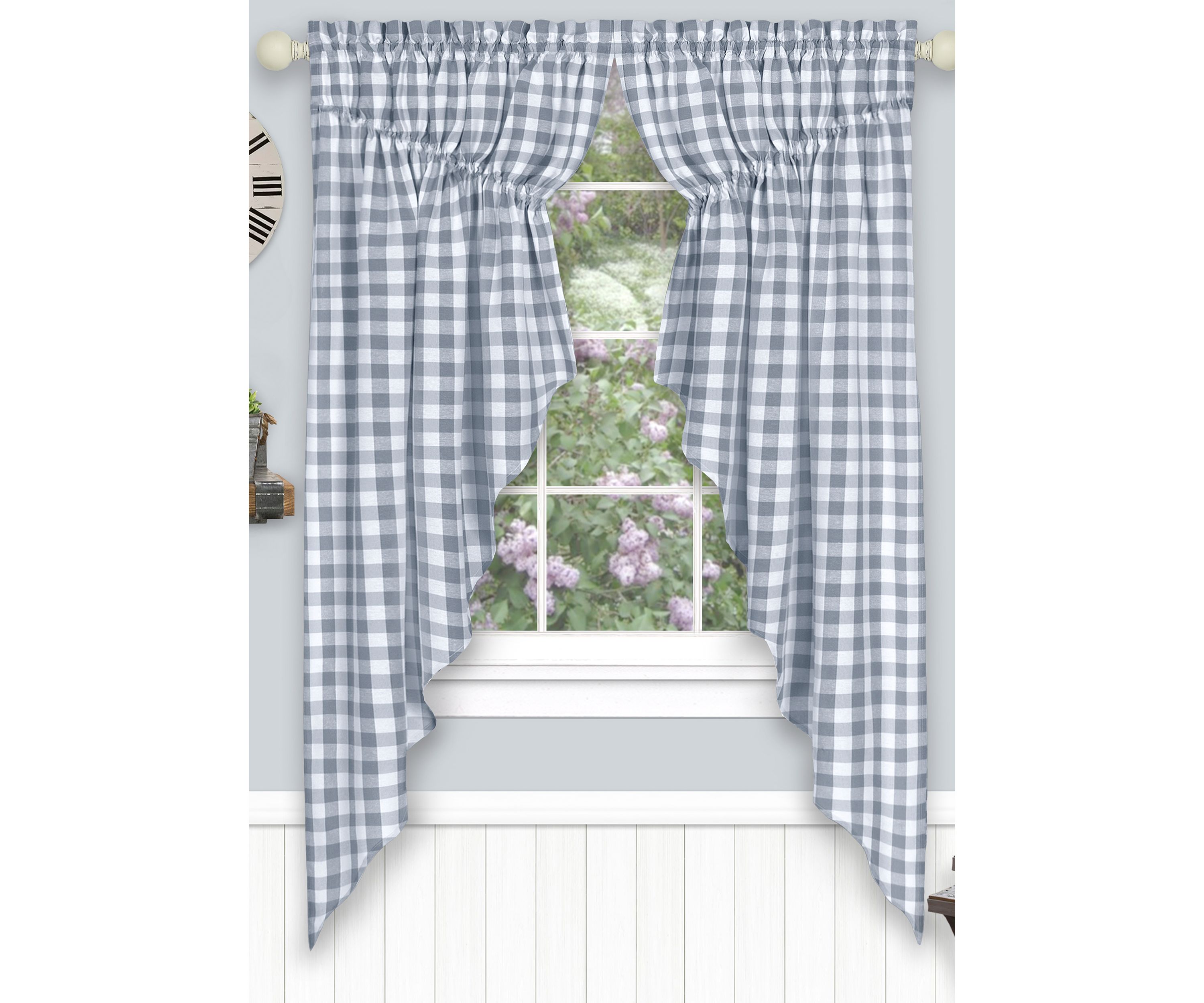 Buffalo Check Gathered Swag Window Curtain Pair