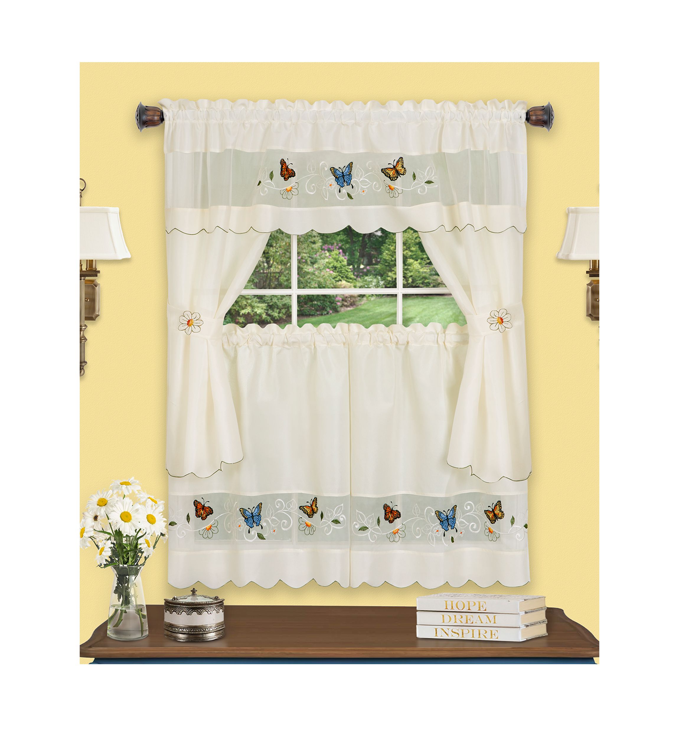 Daisy Meadow Embellished Cottage Window Curtain Set