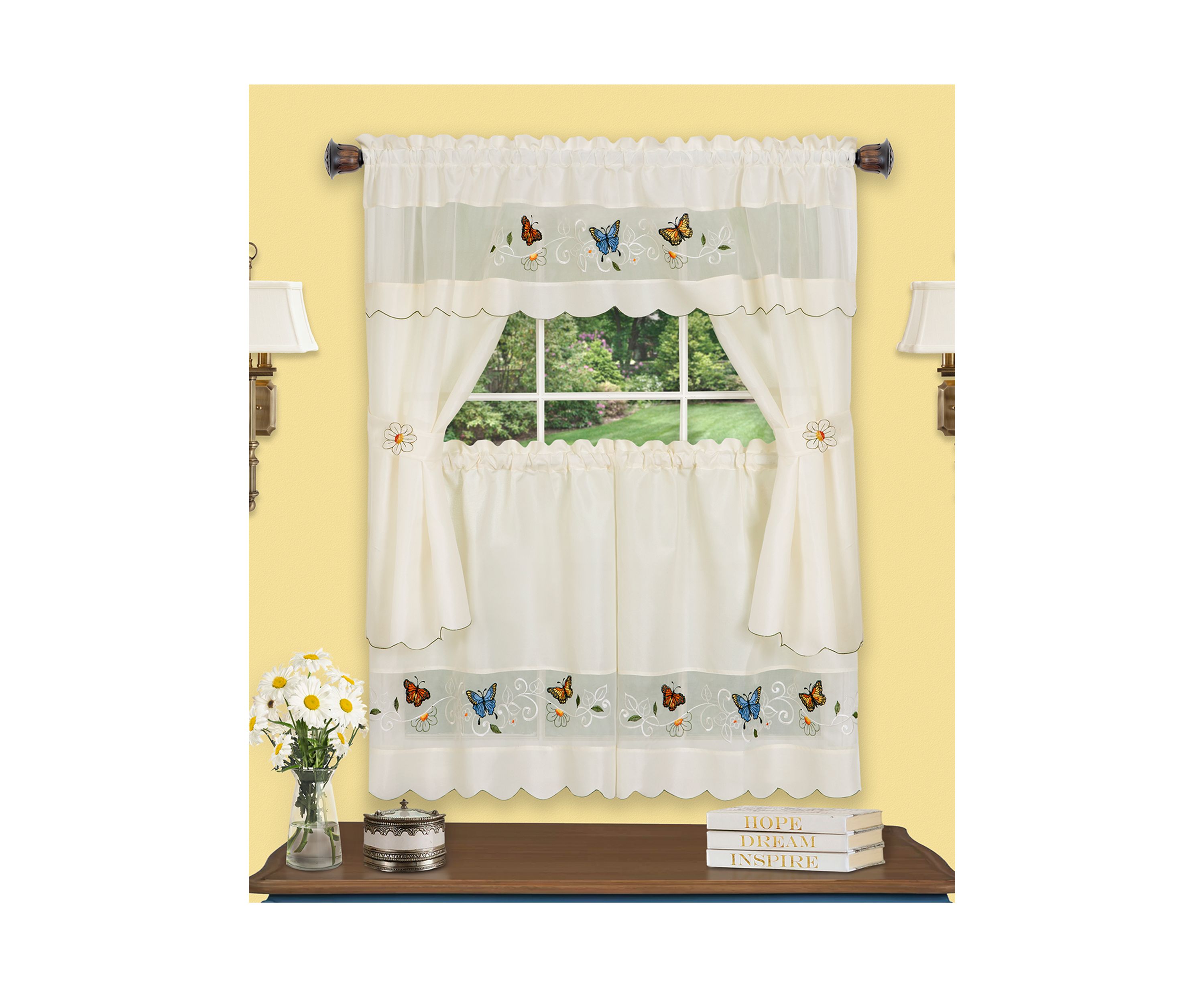 Daisy Meadow Embellished Cottage Window Curtain Set