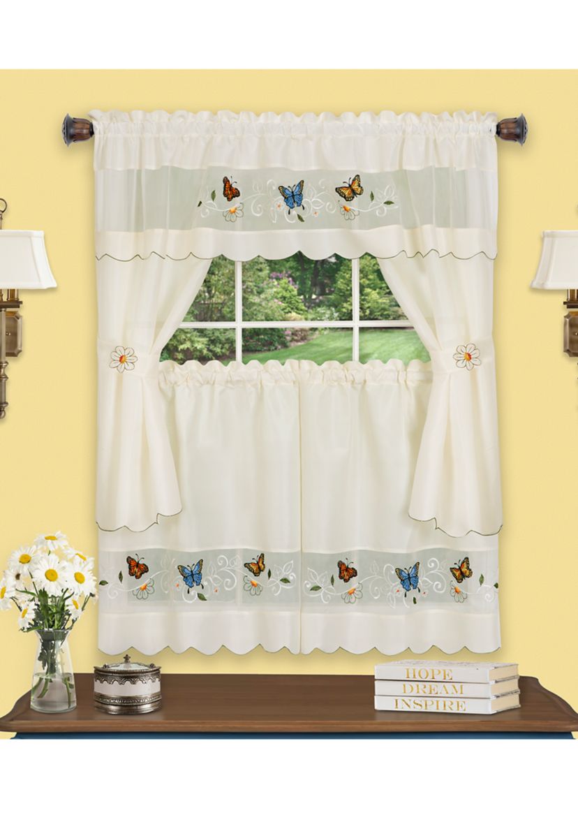 Daisy Meadow Embellished Cottage Window Curtain Set