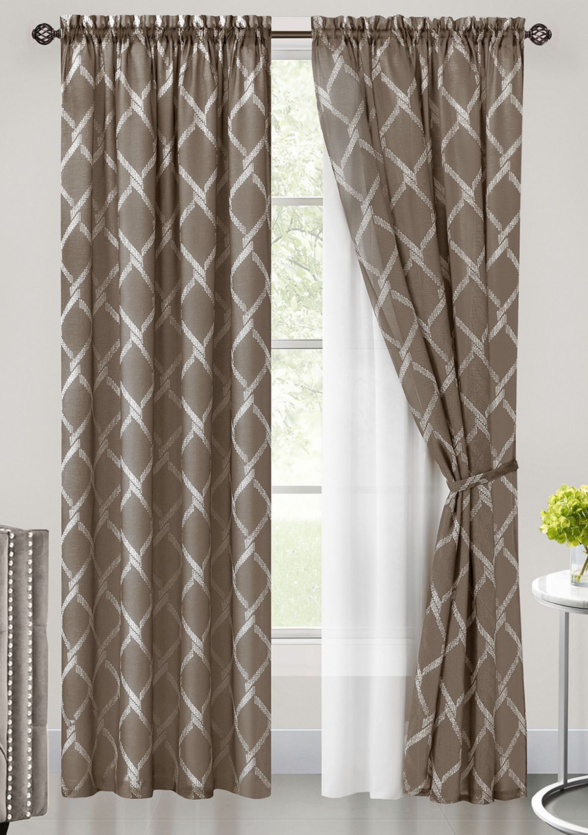 Bombay Double Layered Rod Pocket Window Curtain Panel