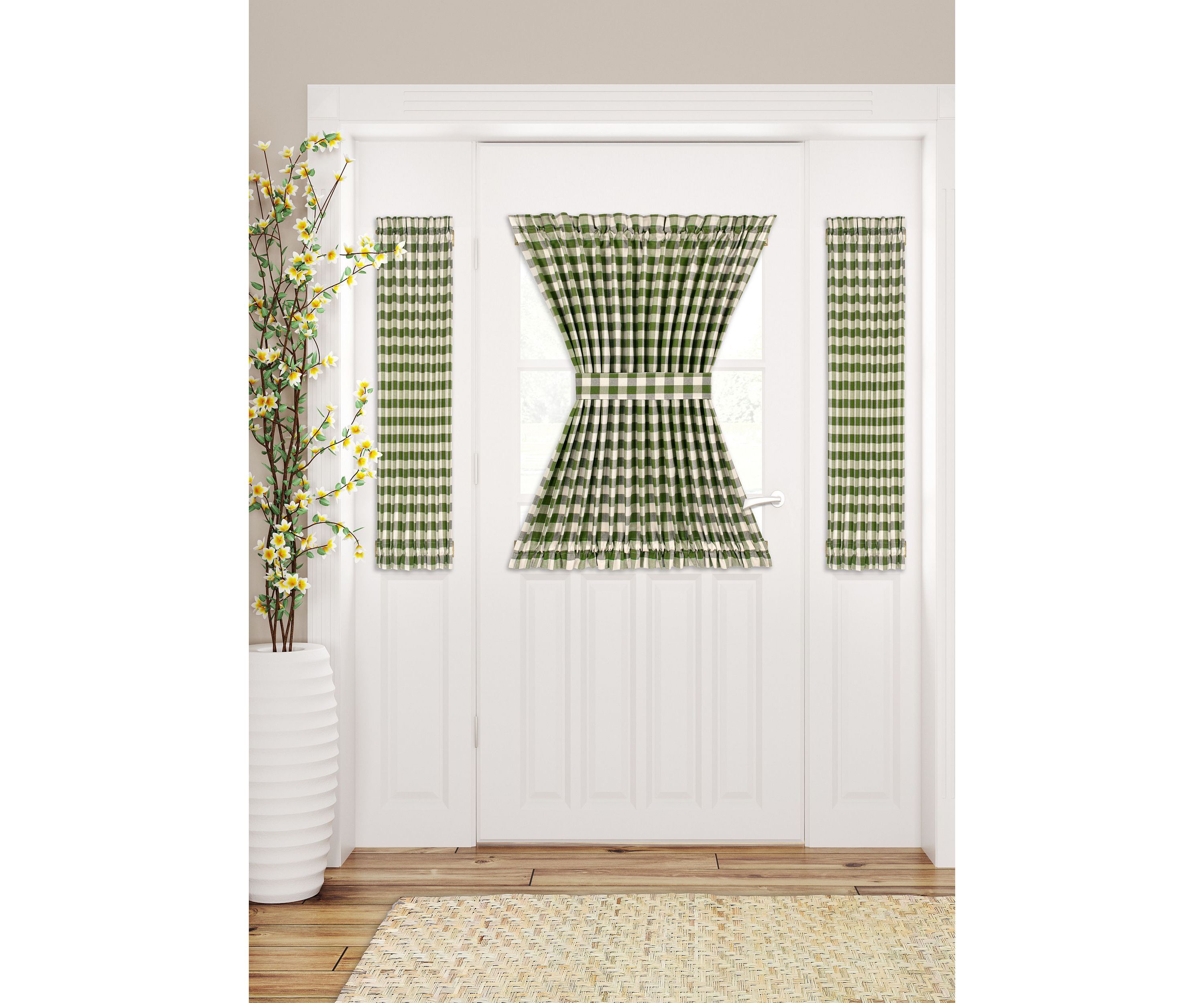 Buffalo Check Rod Pocket Door Panel and Tieback