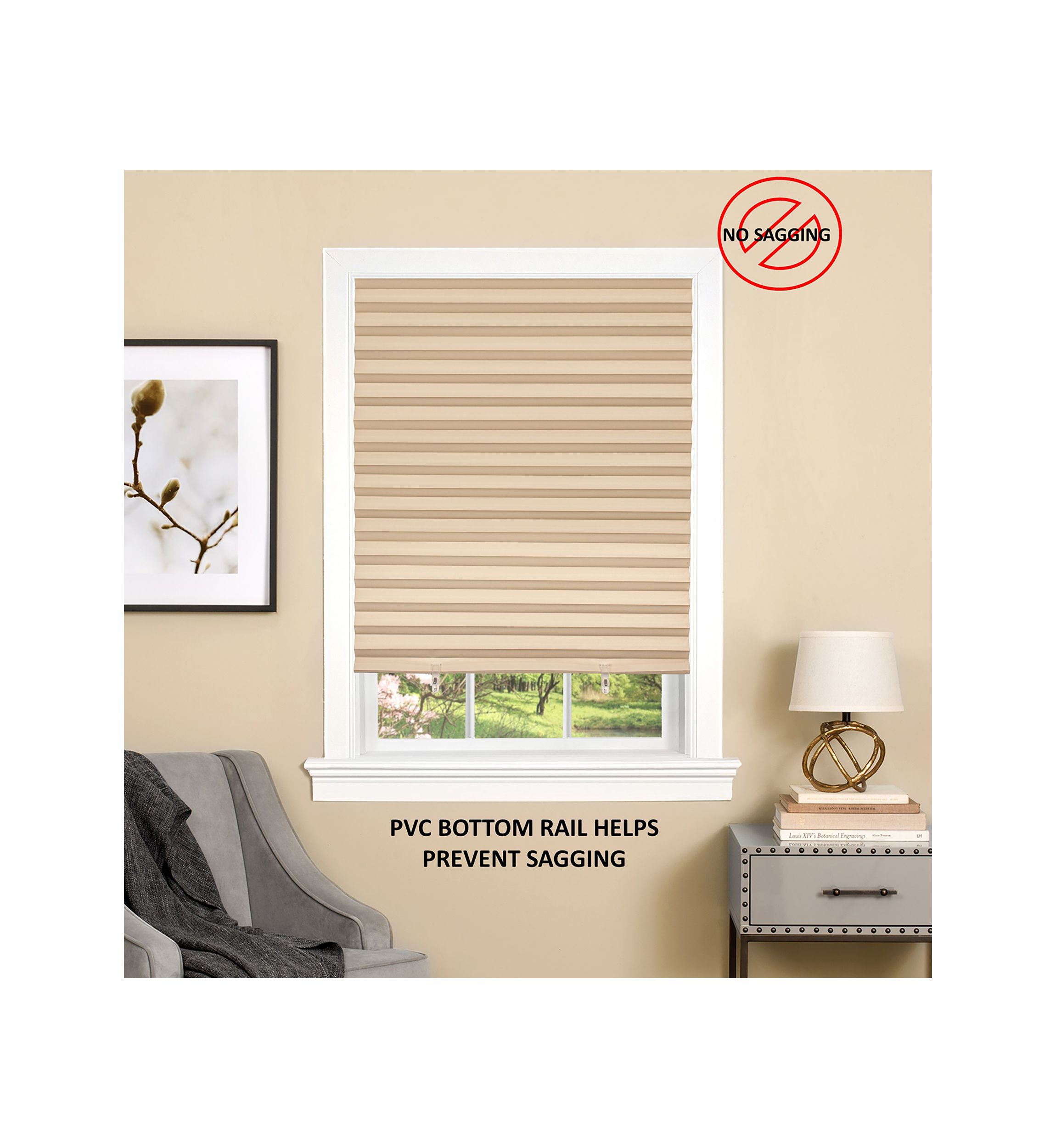 Cordless 1-2-3 Vinyl Room Darkening Pleated Window Shade