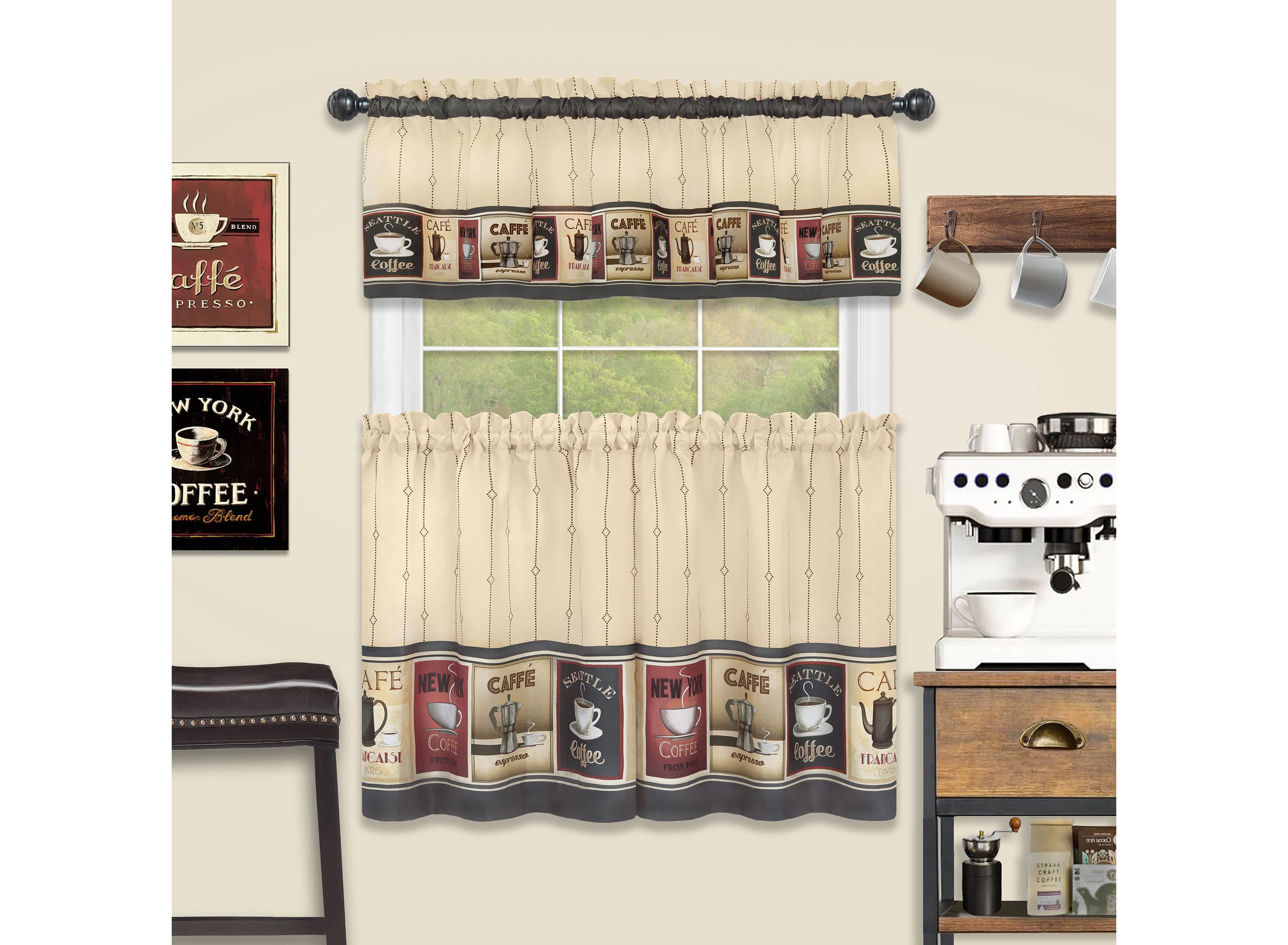 Cozy Café Printed Tier & Valance Set