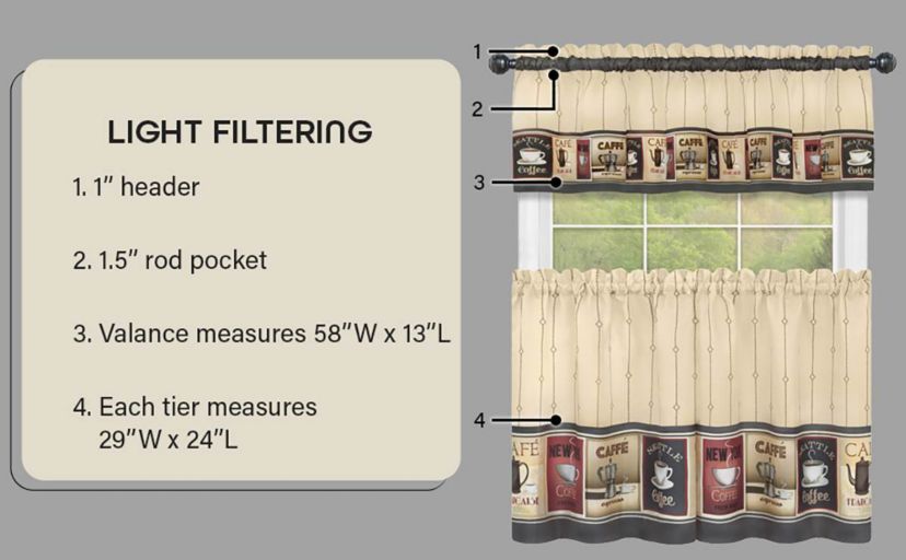 Cozy Café Printed Tier & Valance Set