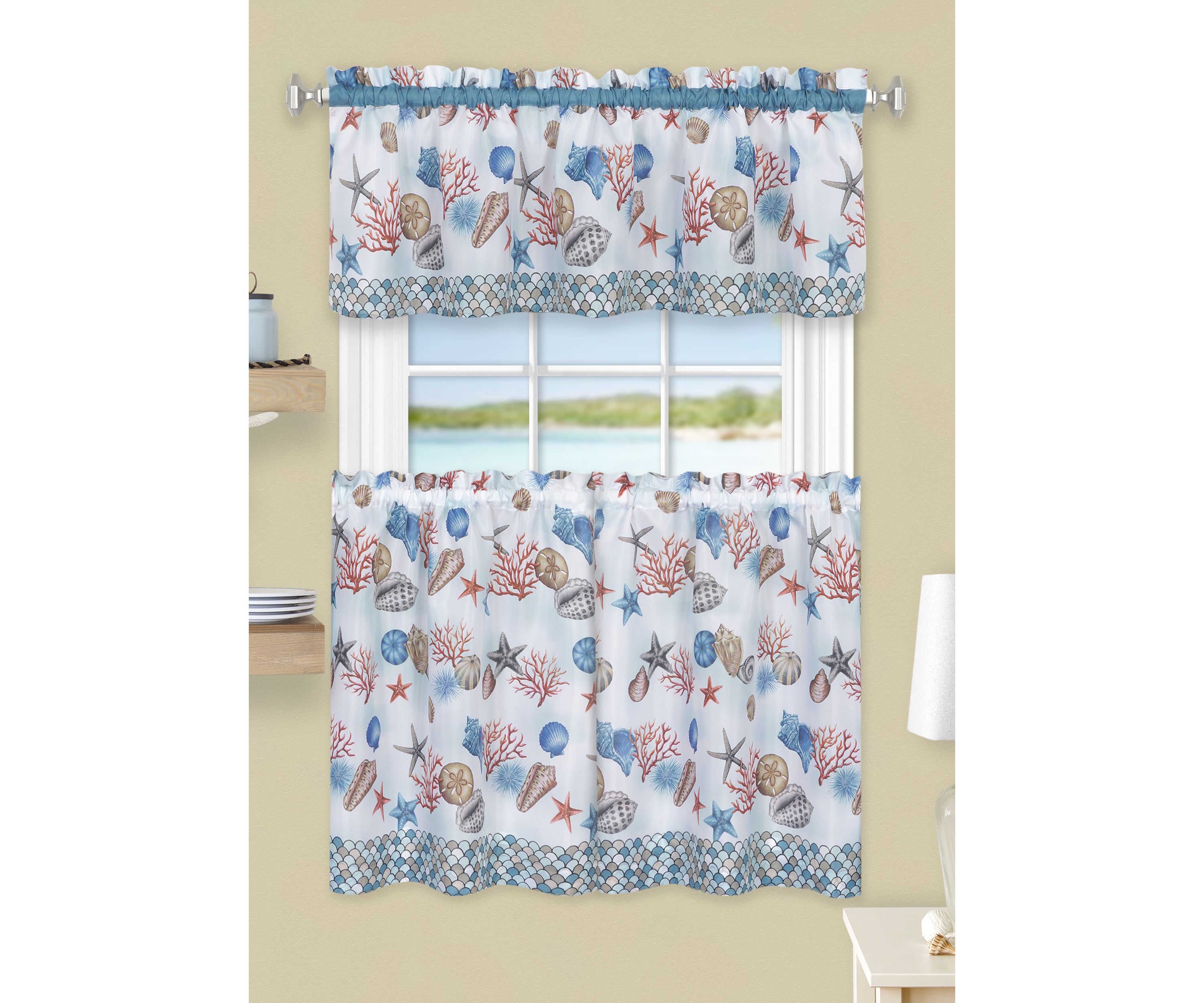 Coastal Tier and Valance Window Curtain Set