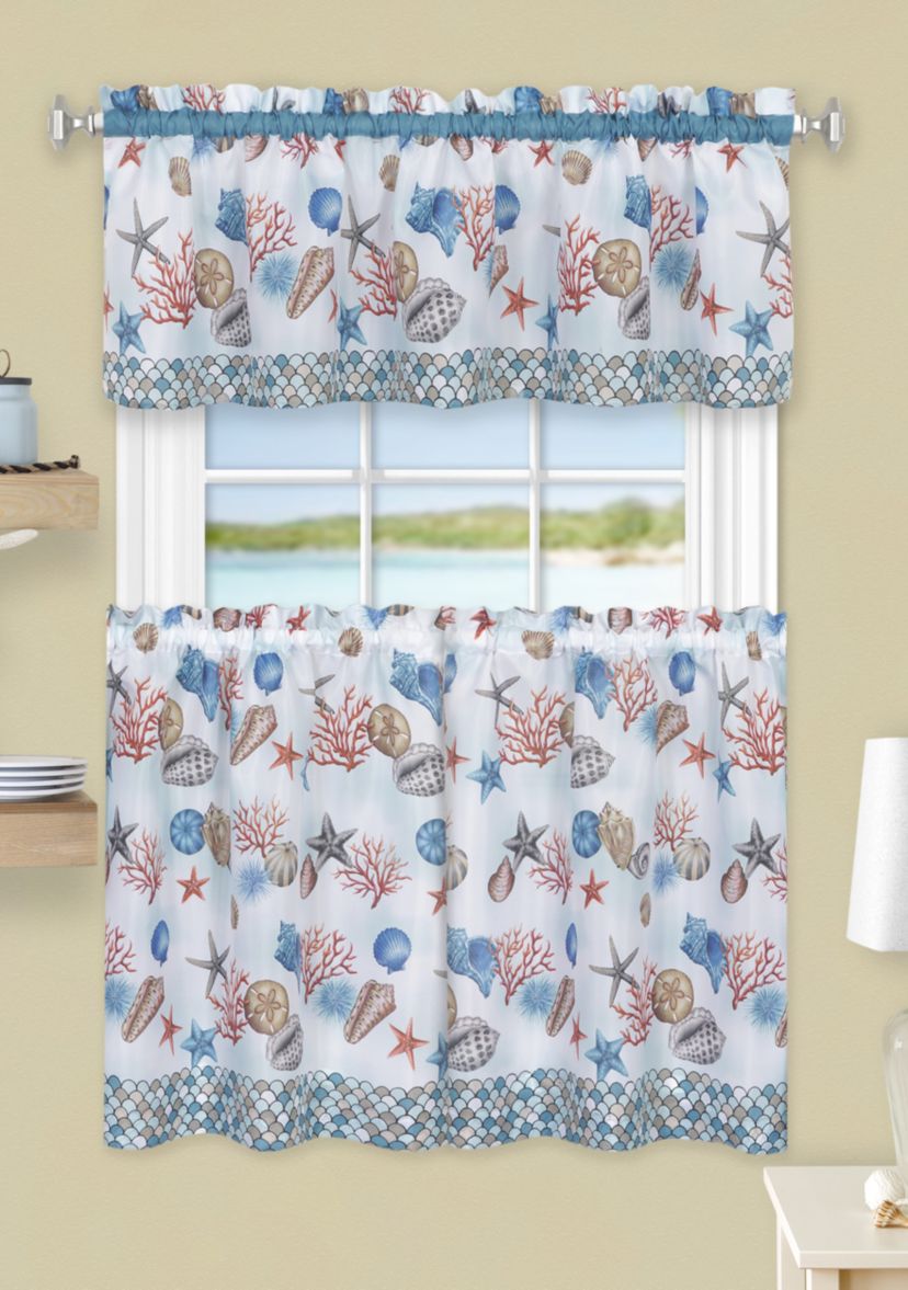 Coastal Tier and Valance Window Curtain Set