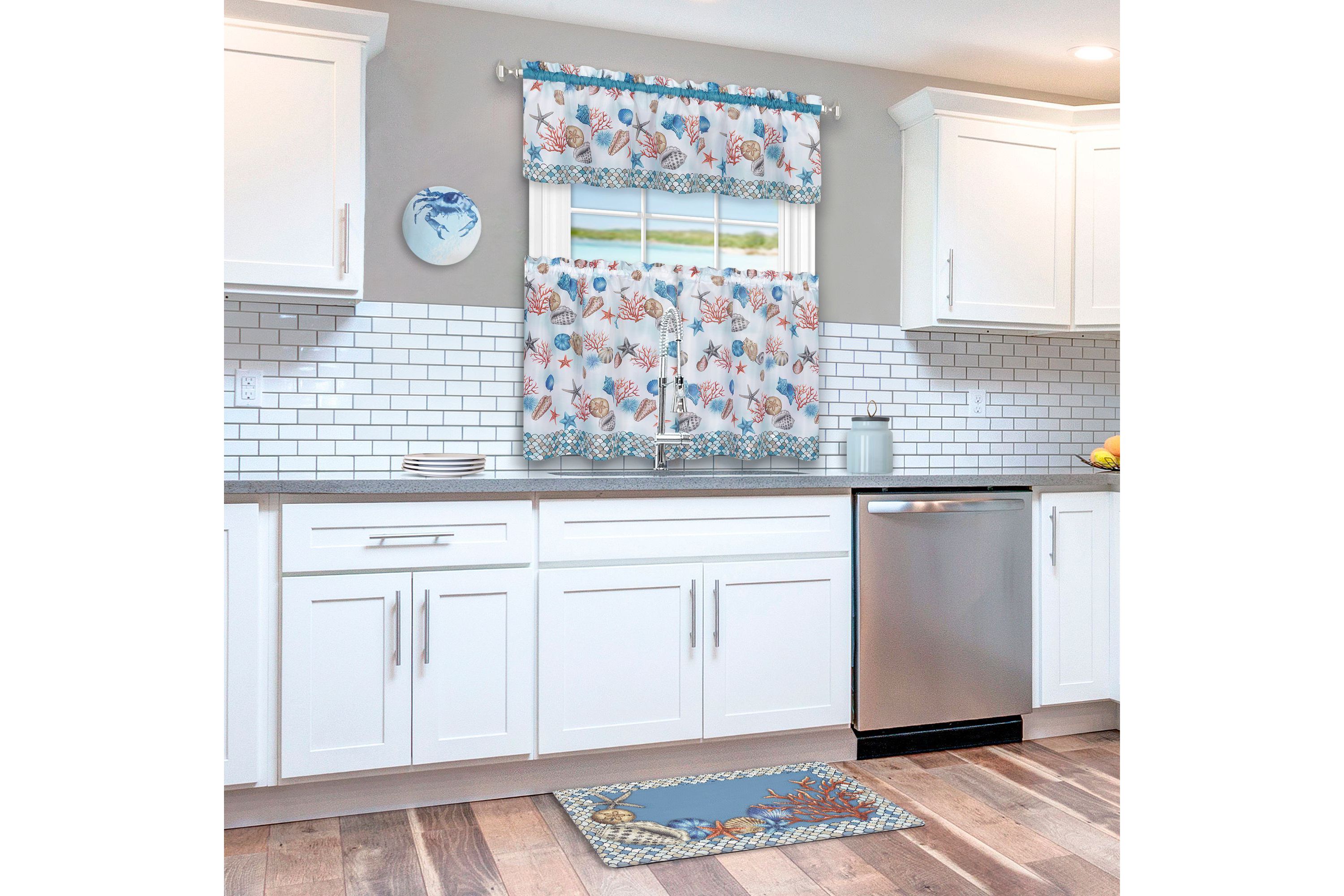 Coastal Tier and Valance Window Curtain Set