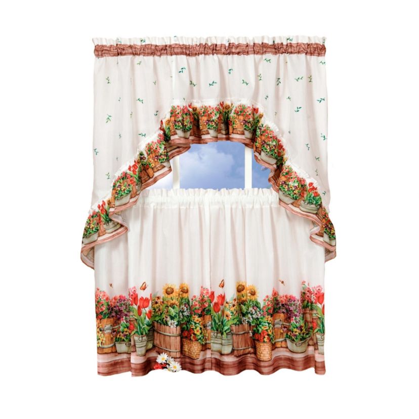Country Garden Printed Tier and Swag Window Curtain Set