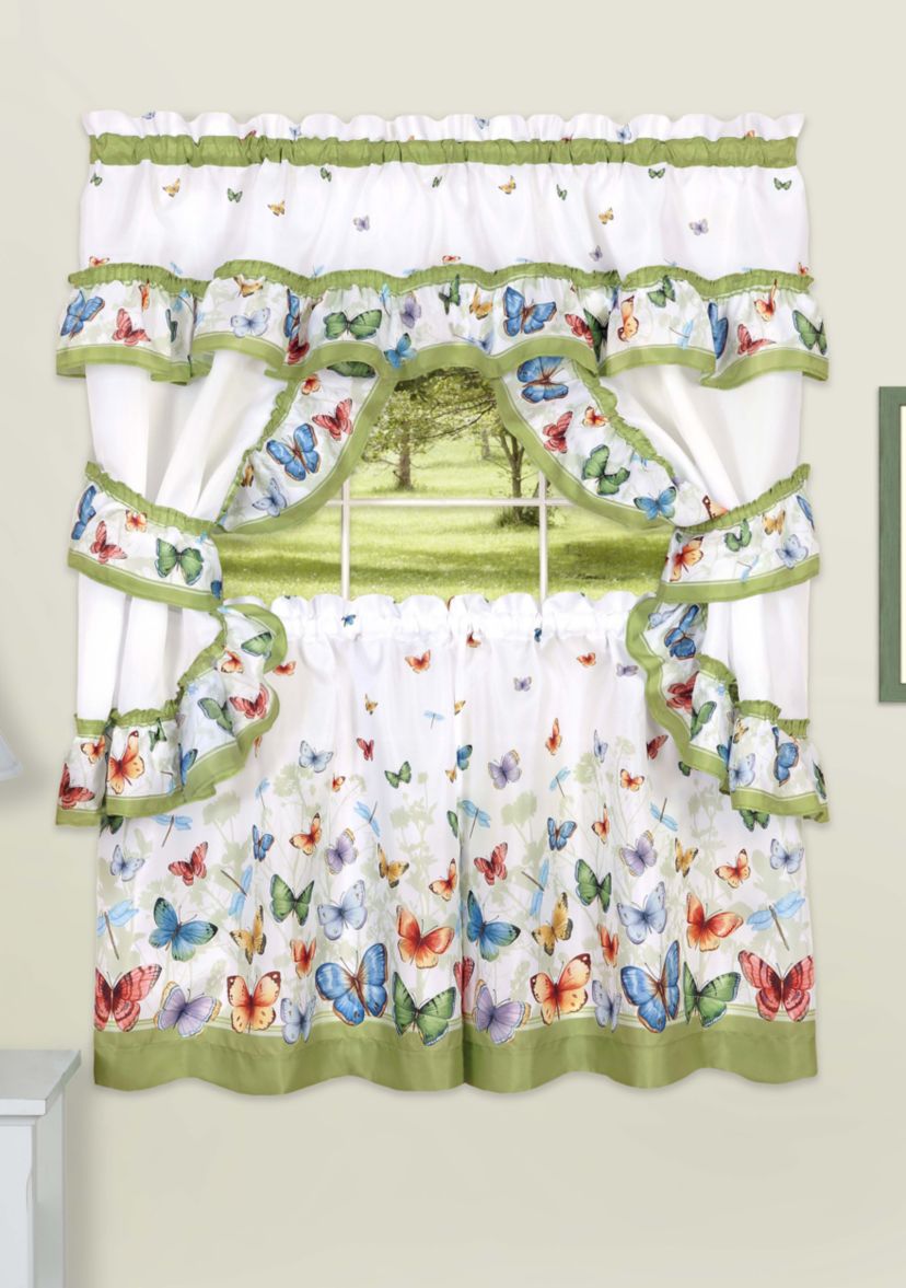 Butterflies Printed Cottage Window Curtain Set