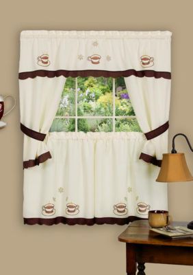 Cuppa Joe Embellished Cottage Window Curtain Set
