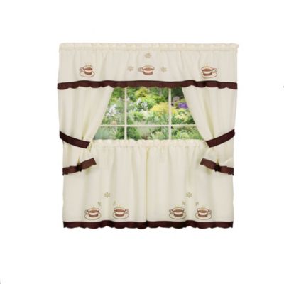 Cuppa Joe Embellished Cottage Window Curtain Set