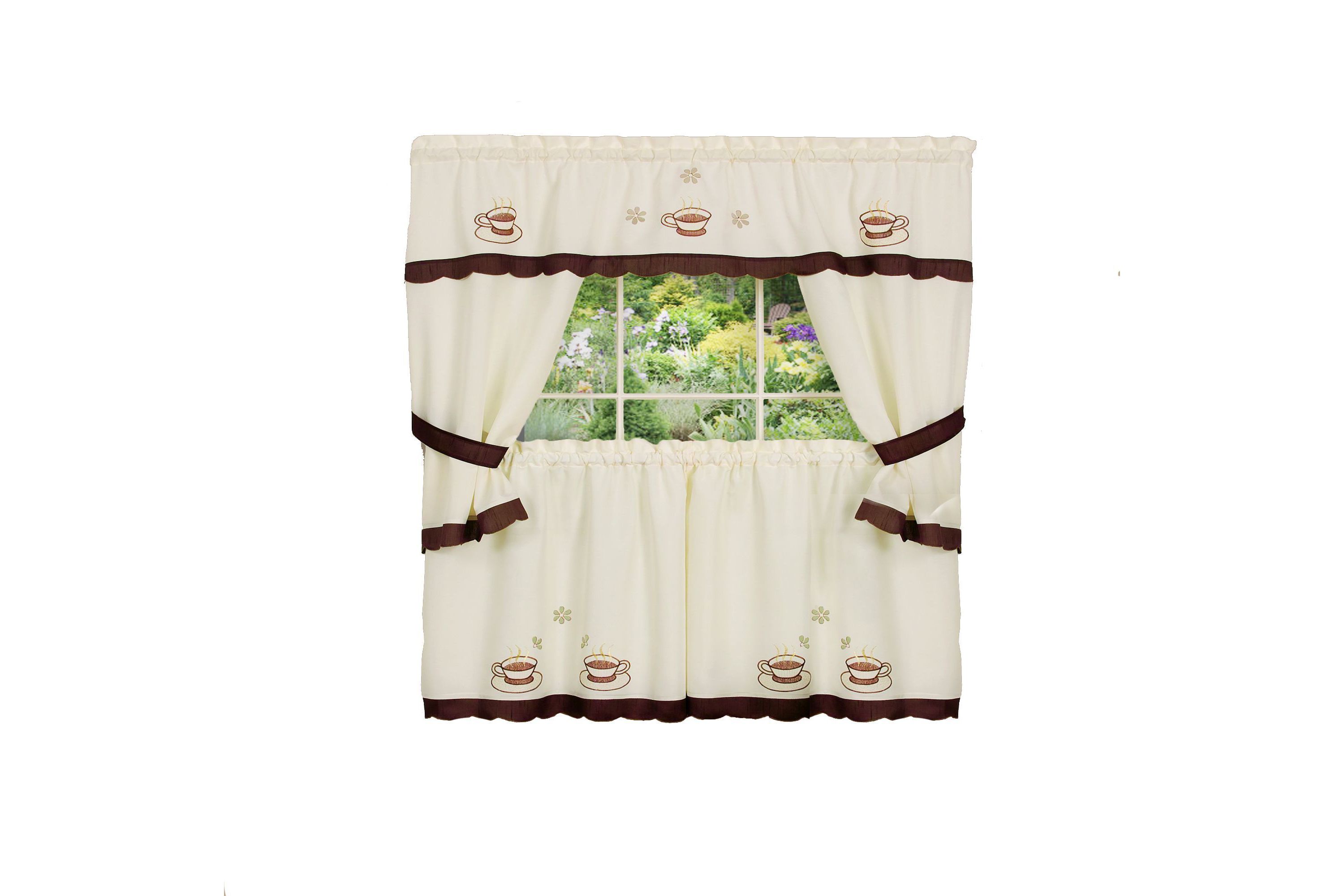 Cuppa Joe Embellished Cottage Window Curtain Set