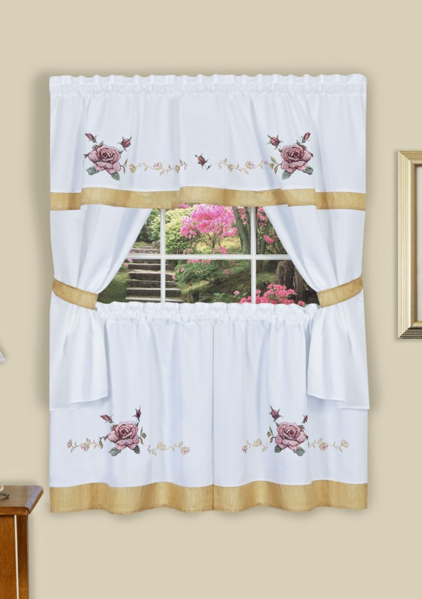 Rose Embellished Cottage Window Curtain Set