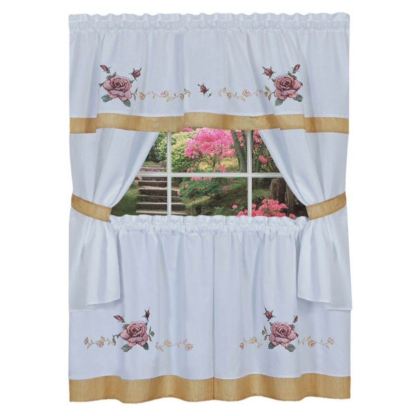 Rose Embellished Cottage Window Curtain Set