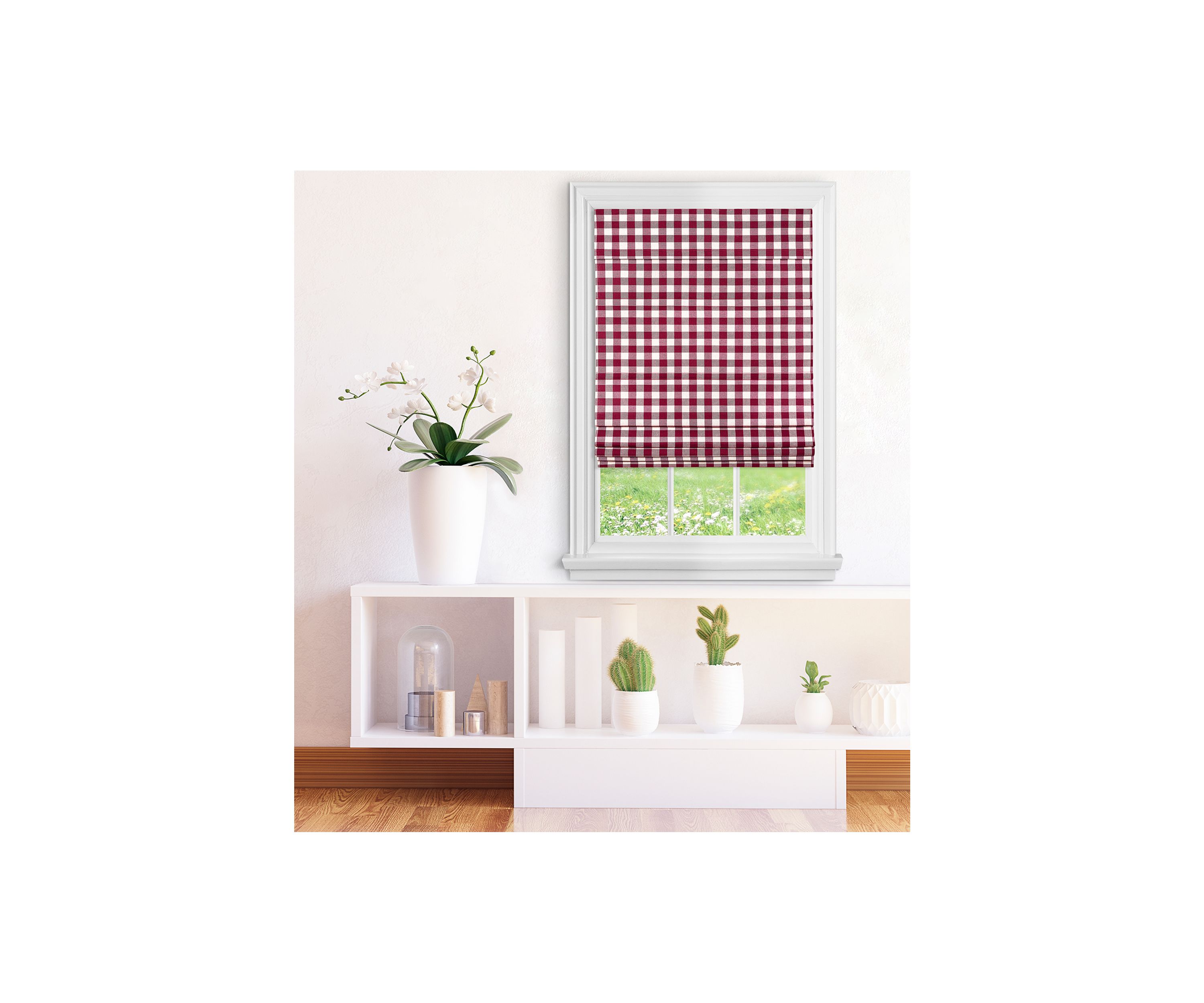 Cordless Buffalo Check Roman Window Shade
