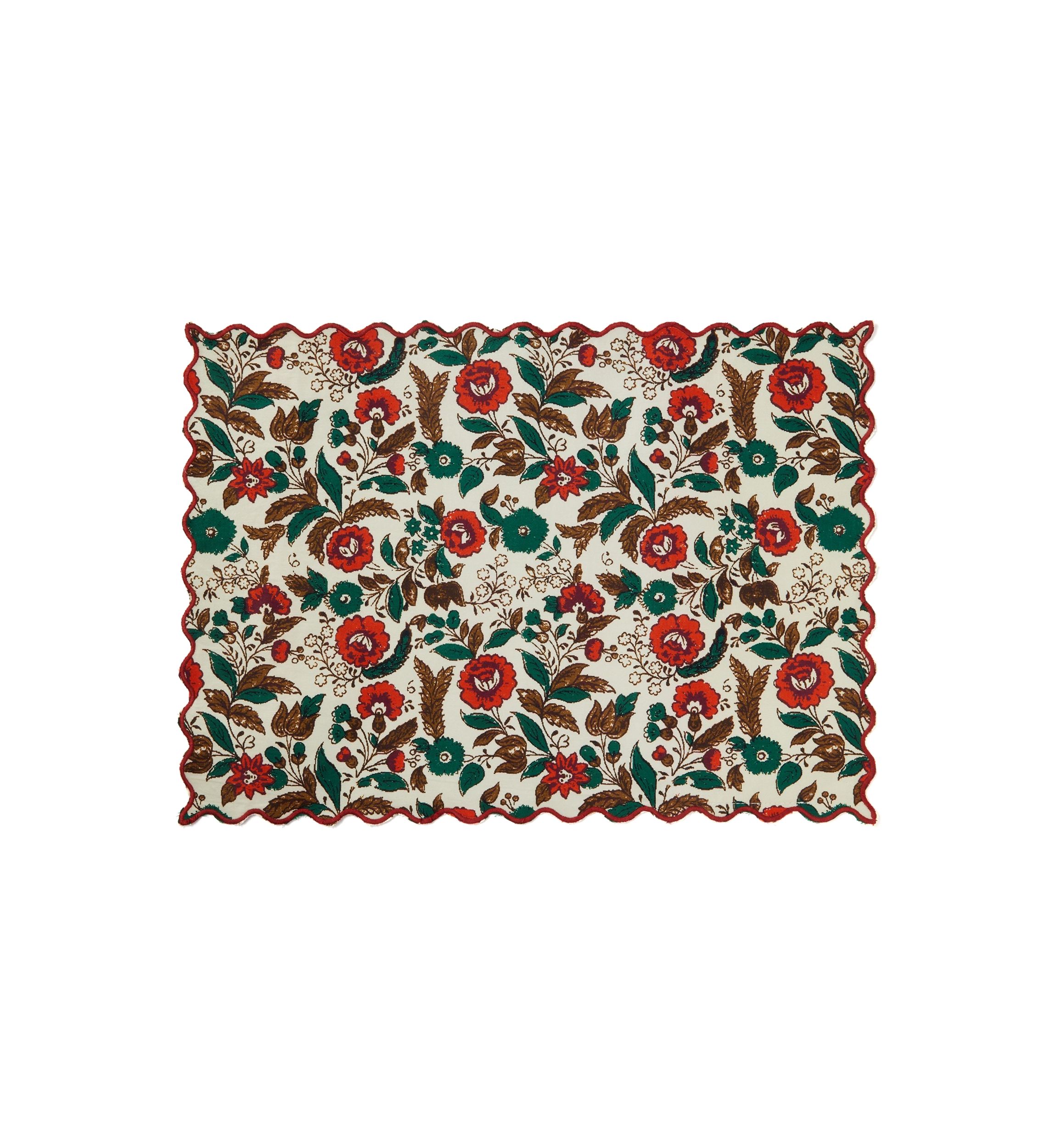Red and Green Floral Scalloped Placemat